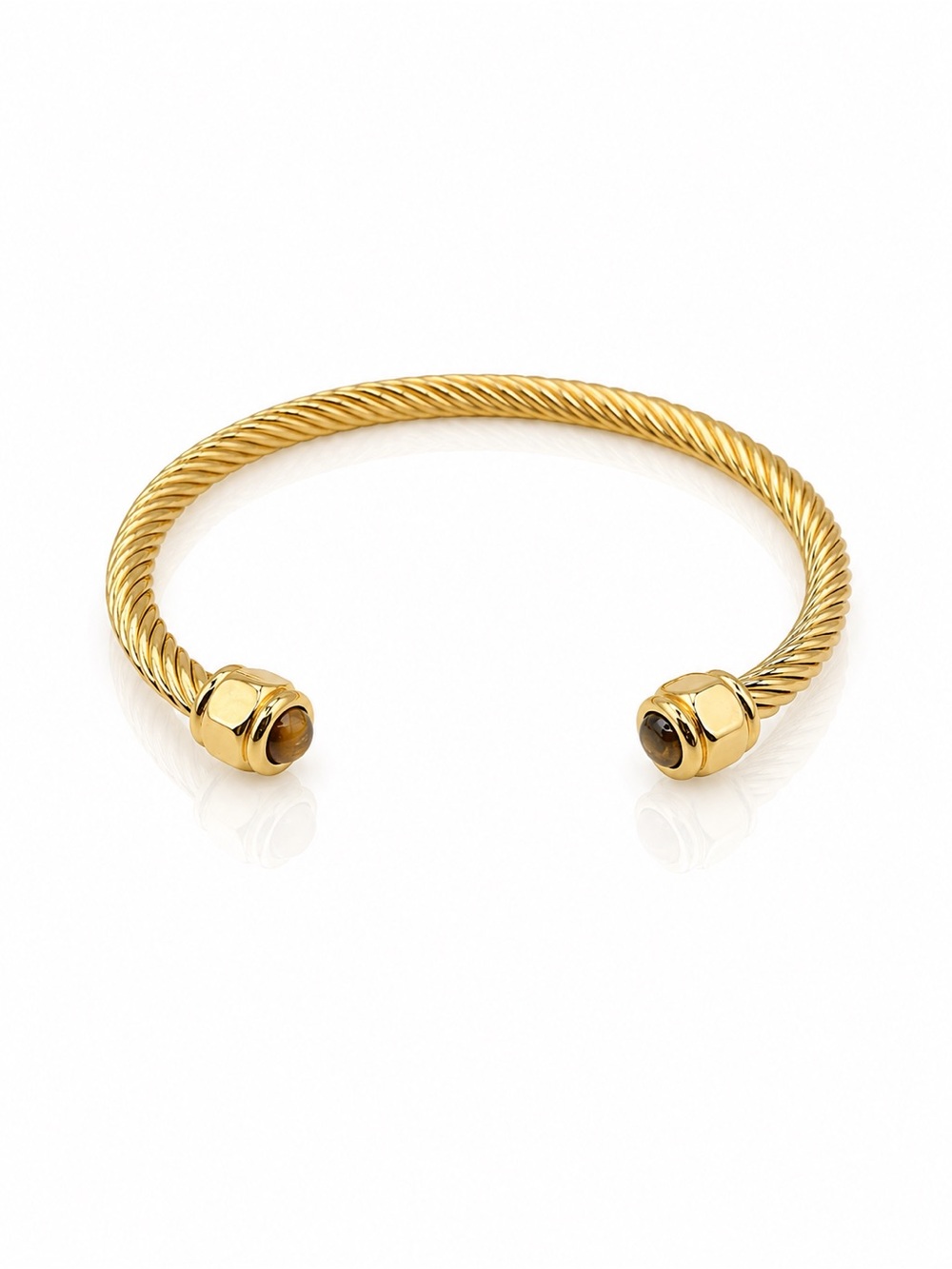 Gold Twisted Cable Cuff Bracelet with Tiger Eye